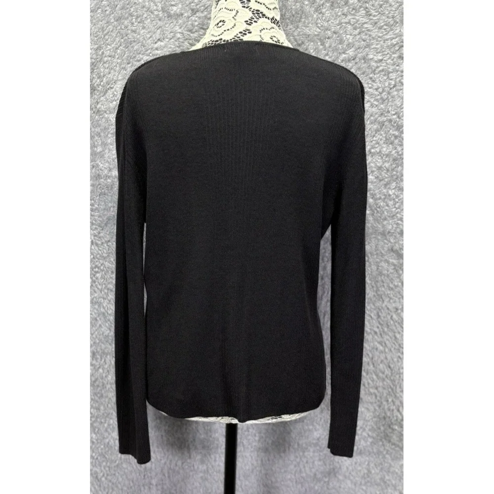 LOULOU Womens M Black Cardigan Sweater V Neck Ribbed Button Front Cotton Rayon